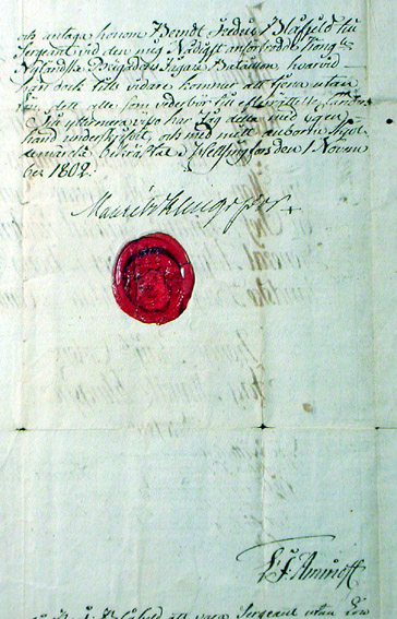 Mauritz Klingsporin allekirjoittama nimityspaperi vuodelta 1802