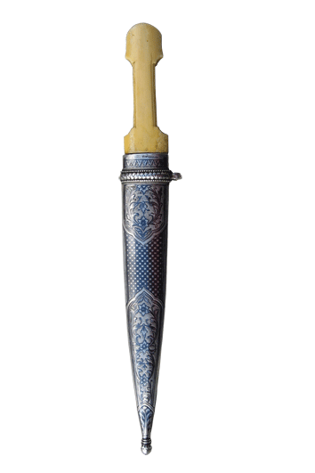 Ottomaanien valmistama kindshal tikari. Damastia ja nielloa.